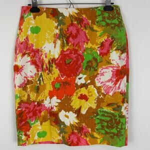 Talbots NEW Pencil Skirt 8 Petite Floral Watercolor yellow green pink orange